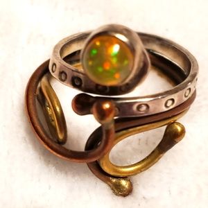 BRASS COPPER STERLING SILVER RING HANDMADE OPAL SZ 8
